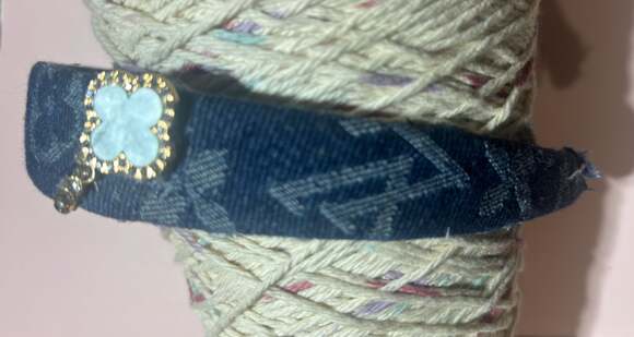 Upcycled Denim Monogram Headband with Clover Charm